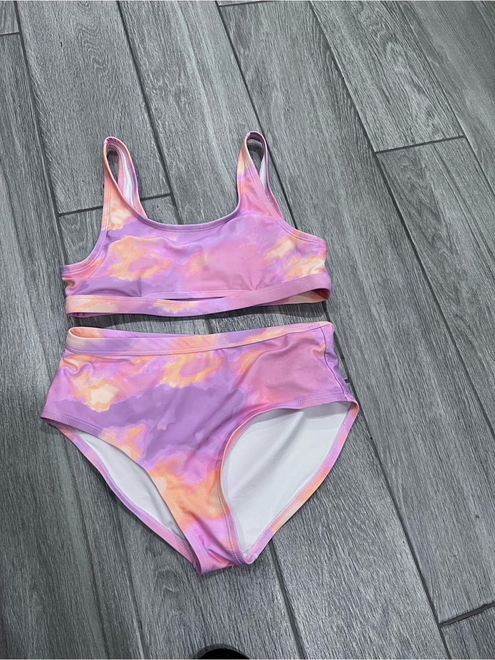 Purple and Peach Tie-Dye two piece swimsuit